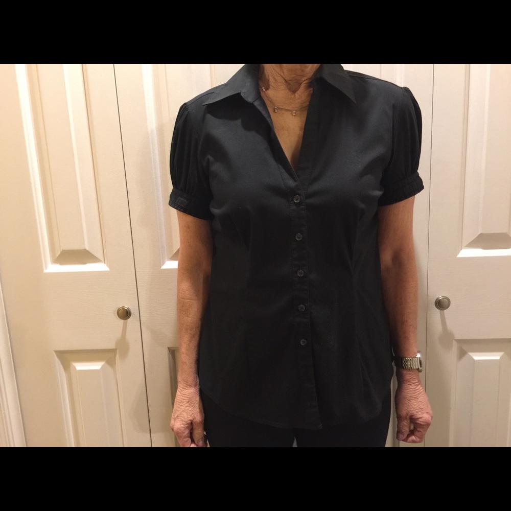 Black shirt sleeve button up blouse